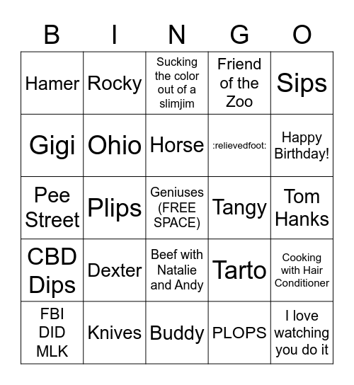 GBU Bingo Card