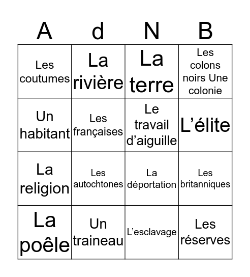 Amérique du Nord britannique Bingo Card