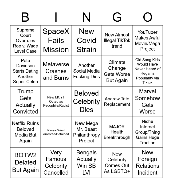 2023 Bingo Card