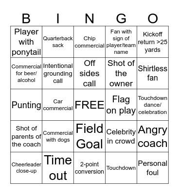 Super Bowl Bingo Card