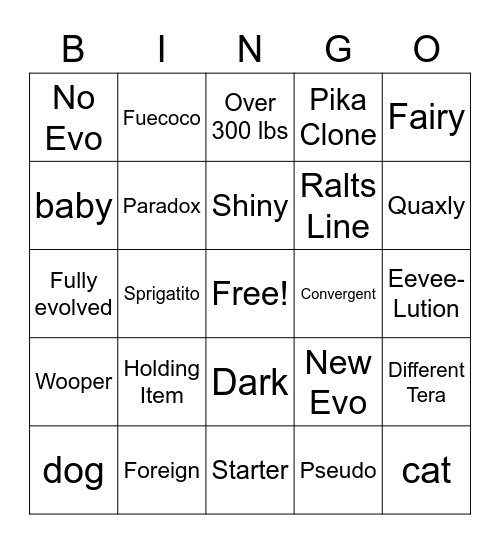 Pokemon Bingo Card