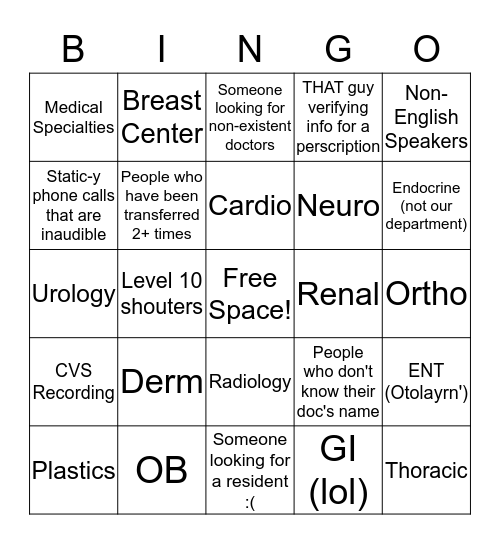 Front Desk Bingo Board Bingo Card
