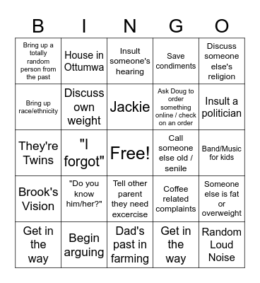 Elderly Topics Bingo Card