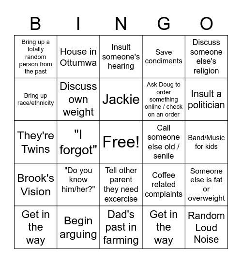 Elderly Topics Bingo Card