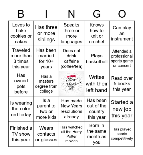 Find the Guest New Years 2023 Bingo Card