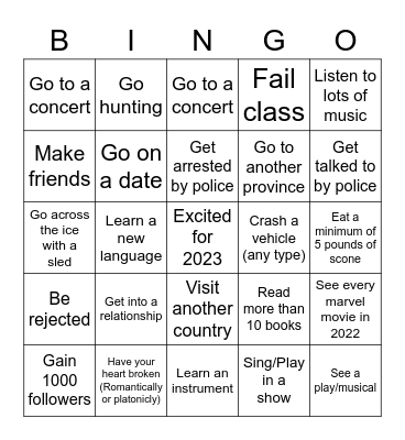 2022 Bingo Card