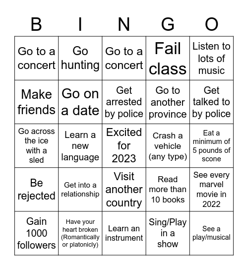 2022 Bingo Card