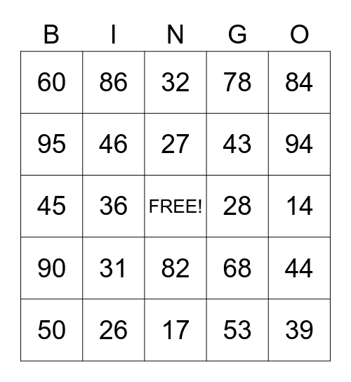 1-75 Bingo Card