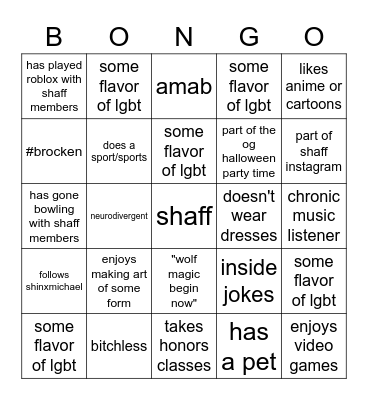 shaff Bingo Card