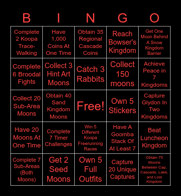 Super Mario Odyssey Bingo Card