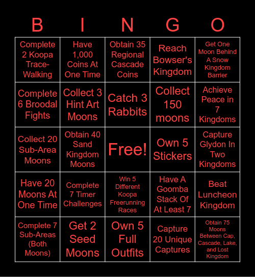 Super Mario Odyssey Bingo Card