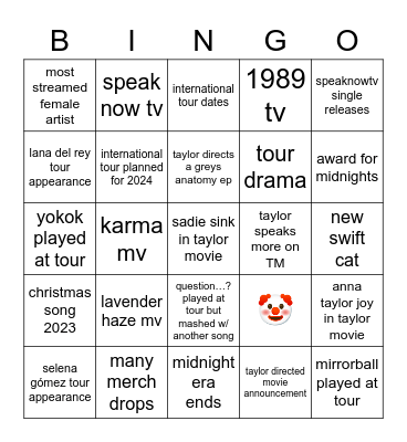 Taylor Bingo Card