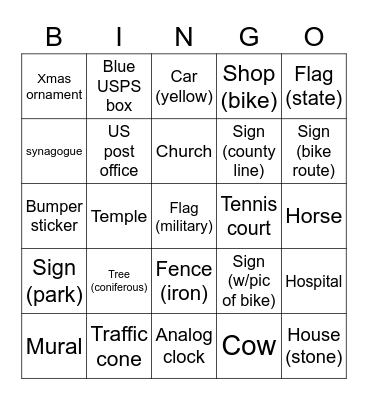 Bicycle Bingo Card