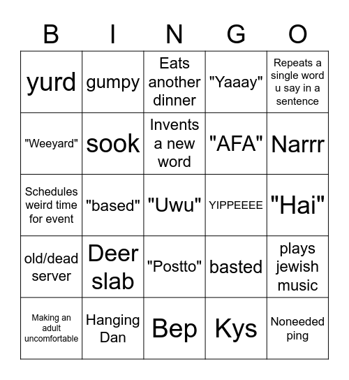 Dayun Bingo Card