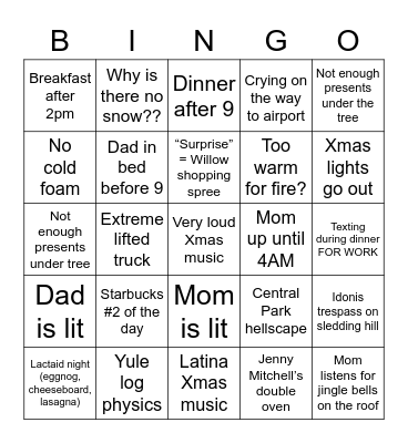 Shartchat Xmas 2022 Bingo Card