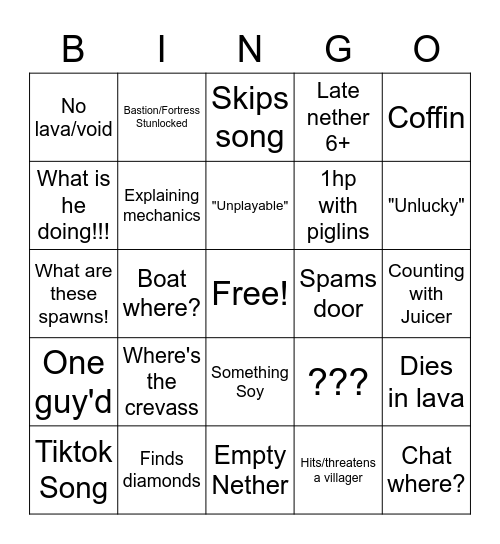 XQC Bingo Card
