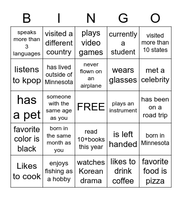 Mingle Bingo Card