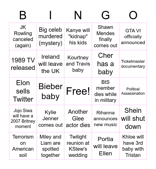 Britt's 2023 Bingo Card