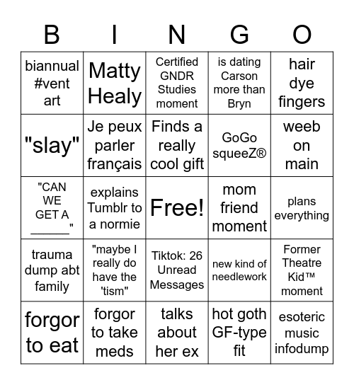 Madi Bingo Card