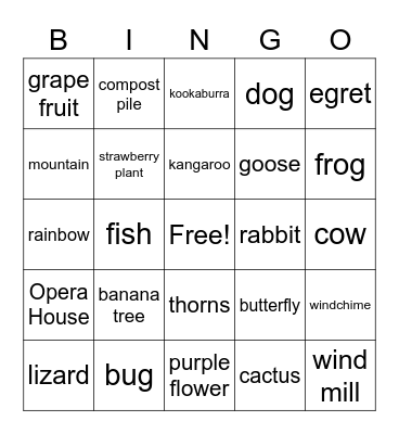 Back Yard Scavenger Hunt Bingo Card