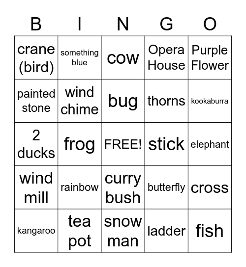 Backyard Bingo Card