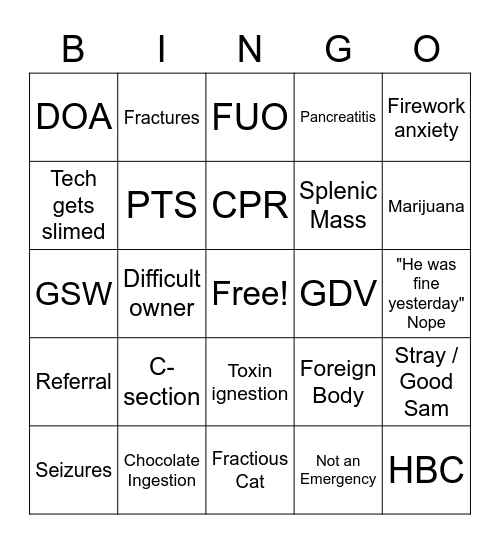 Veterinary BINGO New Years Edition! Bingo Card