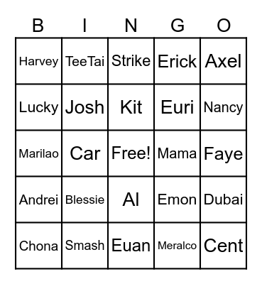 2023 Family Bingo Card