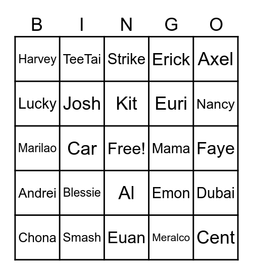 2023 Family Bingo Card