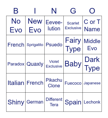 Pokemon Bingo Card