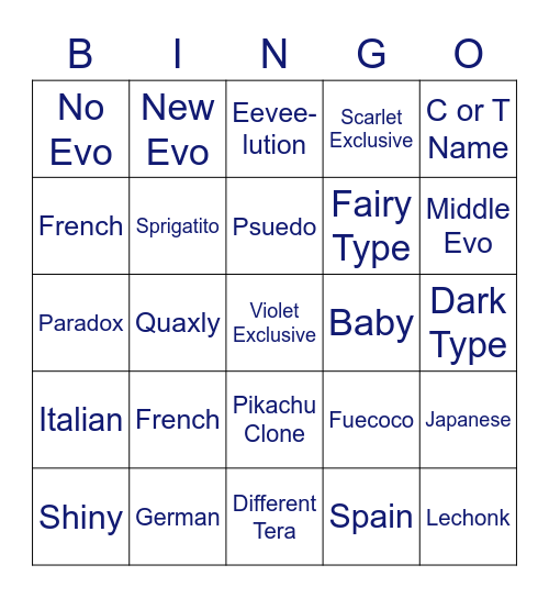 Pokemon Bingo Card