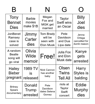 2023 Predictions Bingo Card