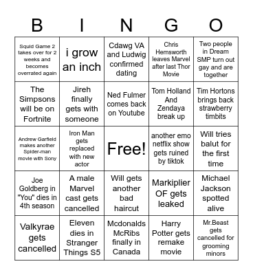 Heart's 2023 Bingo Predictions Bingo Card