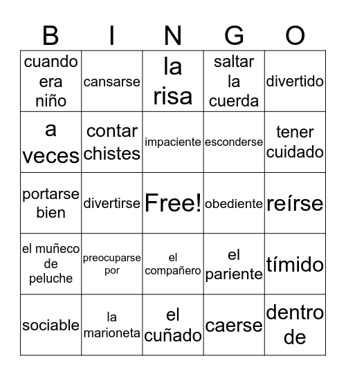 En Español Unidad 2.1 Bingo Card