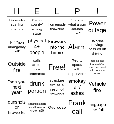 Calltaker/Dispatcher Bingo Card