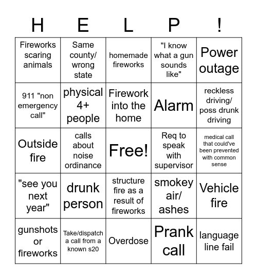 Calltaker/Dispatcher Bingo Card