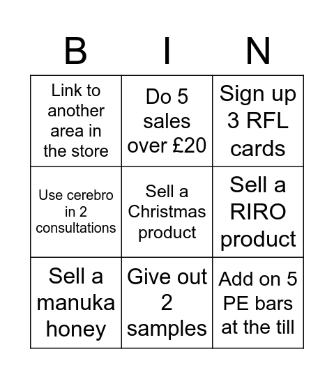 H&B Bingo Card