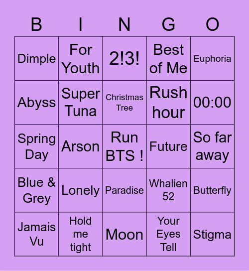 @BEMYBOOSK Bingo Card