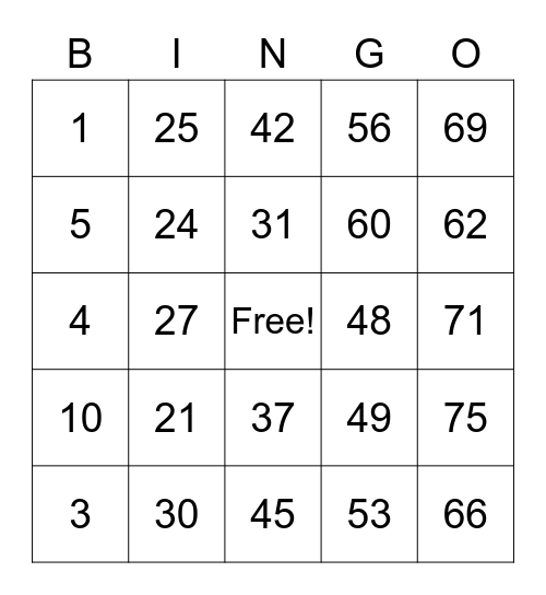 Julianna1 Bingo Card