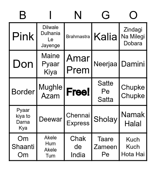 Movie Bingo Card