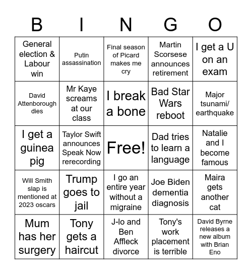 2023 bingo Card