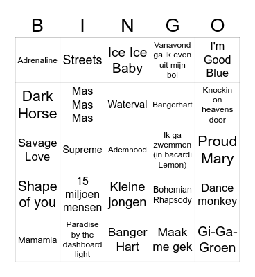 Muziekbingo Oud en Nieuw 22-23: ronde 2 Bingo Card