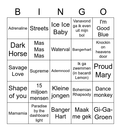 Muziekbingo Oud en Nieuw 22-23: ronde 2 Bingo Card