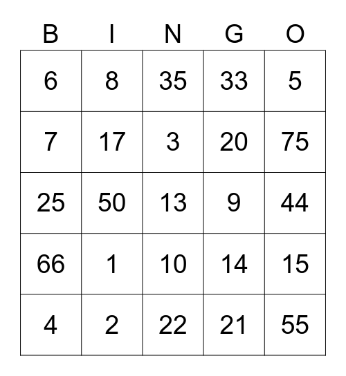 Bingo with Ayaka Bingo Card