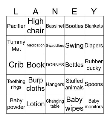 Delaney Dornes Baby Shower Bingo Card