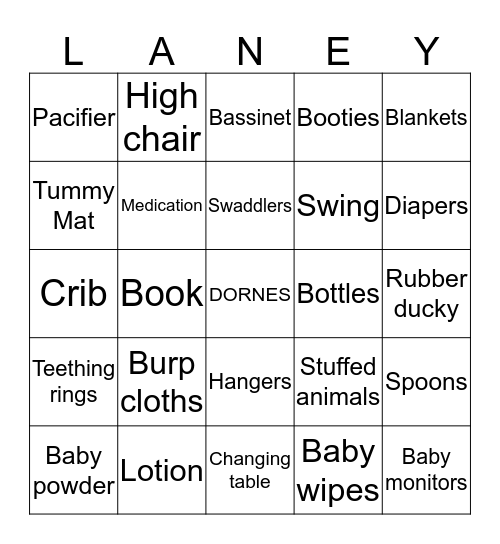 Delaney Dornes Baby Shower Bingo Card