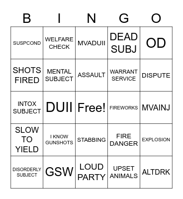 NYE Dispatch Bingo Card