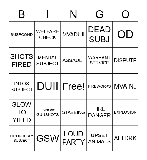 NYE Dispatch Bingo Card