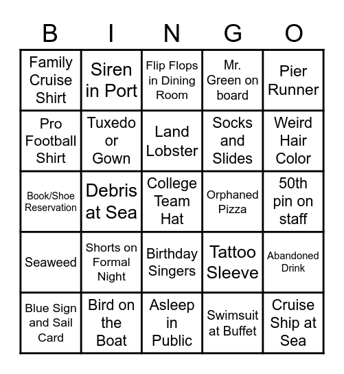 Mother and Son Cruise 1/2/23 Bingo Card