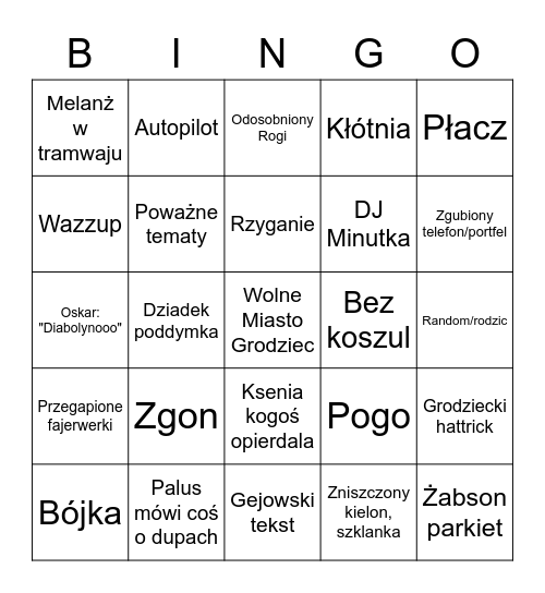 Bingo Sylwester Bingo Card