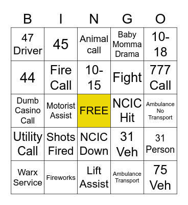 Police Dispatch Bingo Card